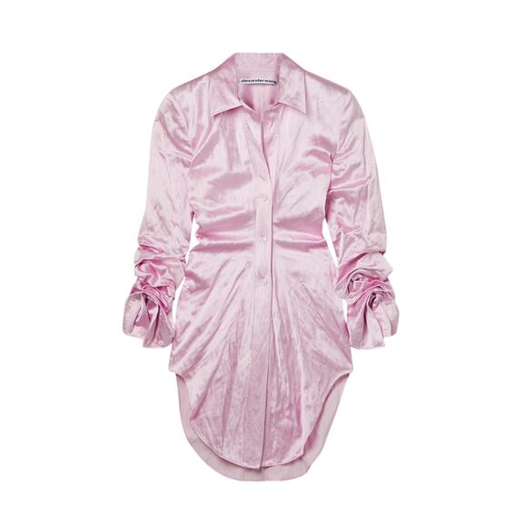 Alexander Wang Pink Viscose Ruched Crinkled-Satin Shirt Size 0